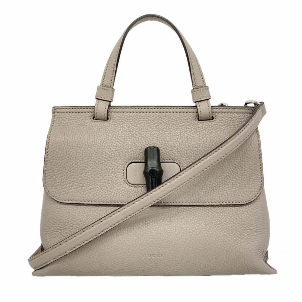 Gucci Bamboo Handbag 370831 Leather Gray 2-way Bag for Women